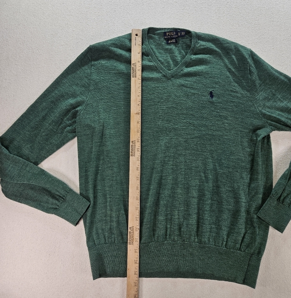 Polo Ralph Lauren Merino Wool Sweater XL Green V Neck - Picture 6 of 8